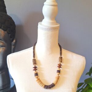 Vintage Wooden Disc Bead Necklace